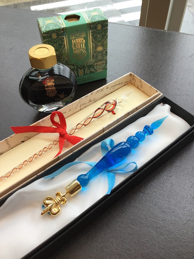 プラチナ万年筆のガラスペンセット ガラスペン セット インクセット 硝子ペン 万年筆 2本 星空 お絵描き